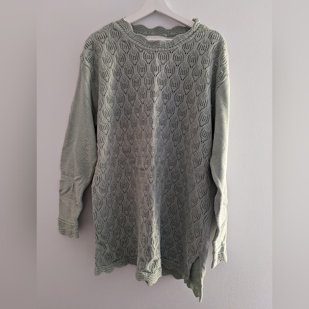 90s mint green knitted lace sweater Grannycore cottagecore Sz XL